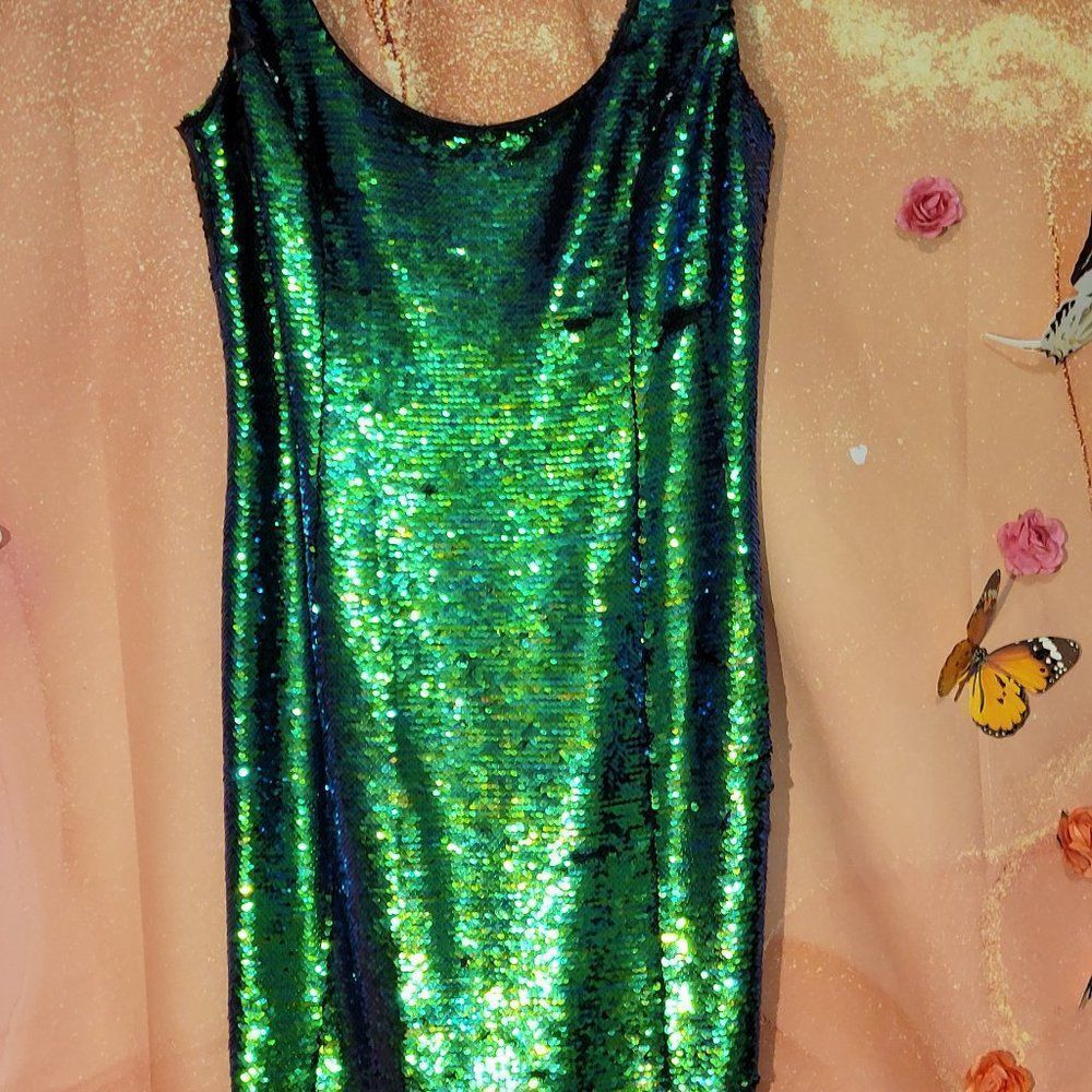 MILLY Green Iridescent Sequin Cocktail Dress